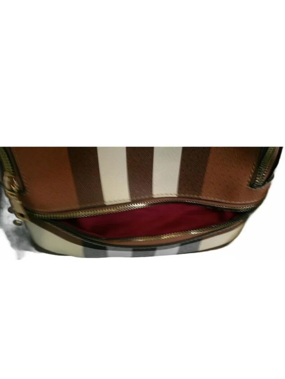 Brown and Black Patterned Backpack with Burgundy Interior
